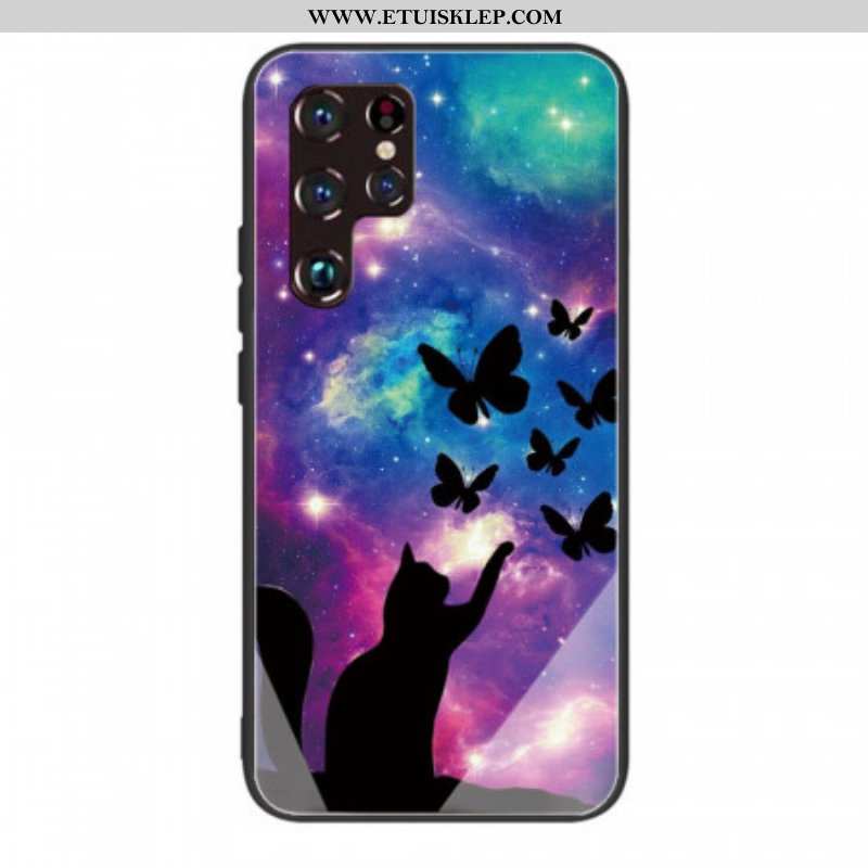 Etui do Samsung Galaxy S22 Ultra 5G Szkło Hartowane Kot I Motyle W Kosmosie